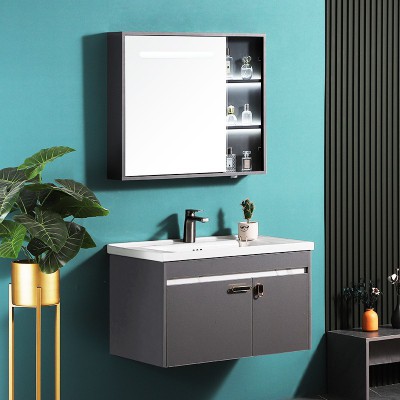 太陽雨浴室柜/主柜80CM/鏡柜/一體陶瓷盆/多層實木/免漆/手感LED智能鏡/YD1007