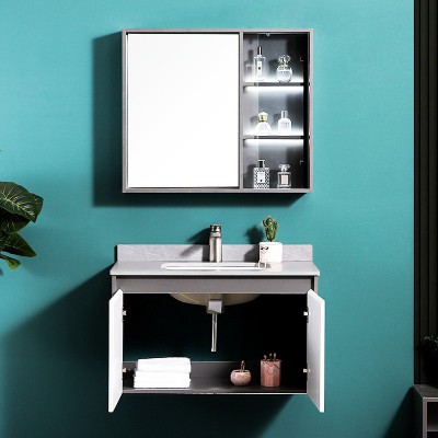 太陽雨浴室柜/主柜80CM/鏡柜/巖板/多層實木/免漆/手感LED智能鏡/YD1006