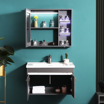 太陽雨浴室柜/主柜80CM/鏡柜/一體陶瓷盆/多層實木/免漆/手感LED智能鏡/YD1007