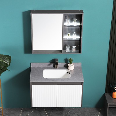 太陽雨浴室柜/主柜80CM/鏡柜/巖板/多層實木/免漆/手感LED智能鏡/YD1006