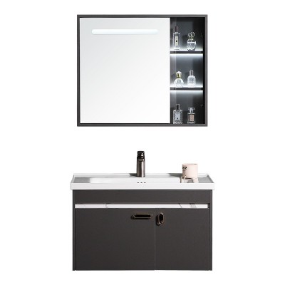 太陽雨浴室柜/主柜80CM/鏡柜/一體陶瓷盆/多層實木/免漆/手感LED智能鏡/YD1007