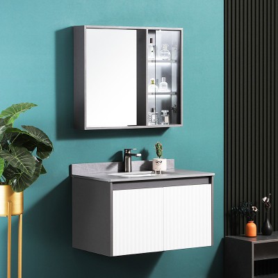 太陽雨浴室柜/主柜80CM/鏡柜/巖板/多層實木/免漆/手感LED智能鏡/YD1006