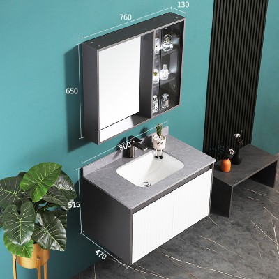 太陽雨浴室柜/主柜80CM/鏡柜/巖板/多層實木/免漆/手感LED智能鏡/YD1006