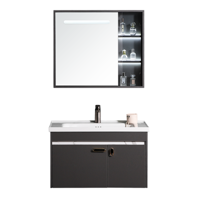 太陽雨浴室柜/主柜80CM/鏡柜/一體陶瓷盆/多層實木/免漆/手感LED智能鏡/YD1007