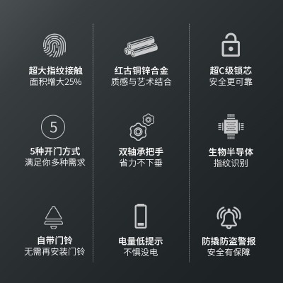 太陽雨智能鎖/紅古銅鋅合金/5種開鎖/防撬報警/鋼體鎖芯/ZW0004